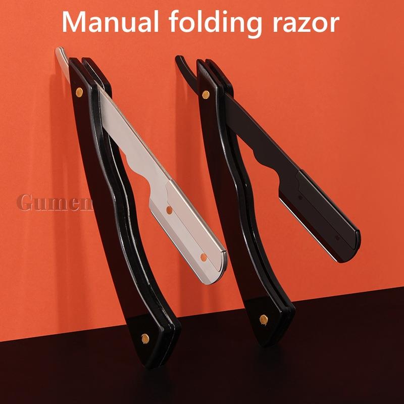 Straight Razor Safety - คู่มือสแตนเลสตรงมีดโกนอะคริลิคผู้ชายโกนตัดผมเครื่องมือพับผมโกนหนวดมีด 10 ชิ้นใบมีด