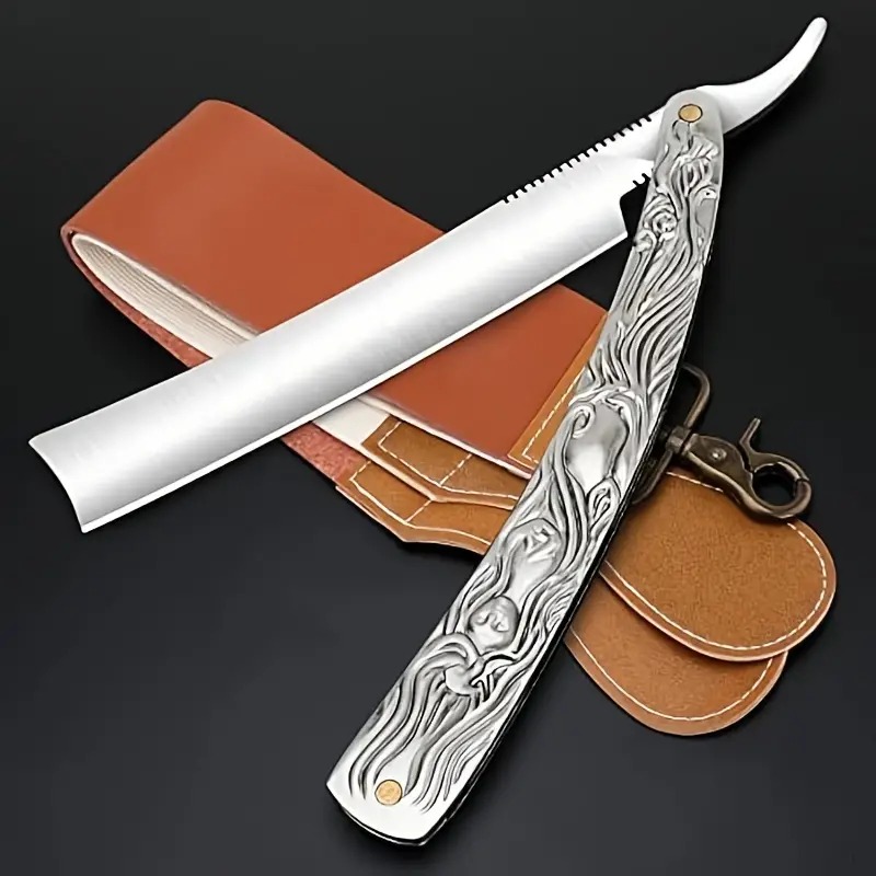 Straight Razor Safety - มีดโกนตัดผมมืออาชีพสําหรับตัดผมและจัดแต่งทรงผมของผู้ชาย - เครื่องมือมีดโกนสแตนเลสขอบตรง