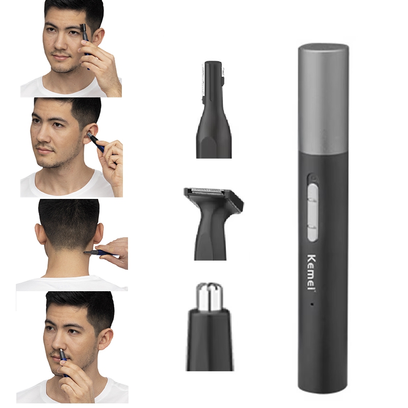 Men'S Grooming Essentials - เครื่องเล็มขนจมูกแบบชาร์จไฟได้ Kemei Pro ชุดอุปกรณ์ตกแต่งหนวดเครา เครื่องเล็มขนไฟฟ้าสำหรับใบหน้า ลำคอ