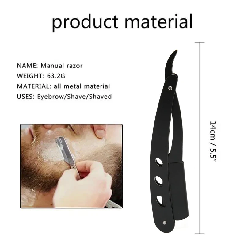 Straight Razor Safety - มีดโกนหนวดตรงสำหรับผู้ชาย ใบมีดสแตนเลสคมกริบ มีดโกนสำหรับช่างตัดผม มีดโกนแบบใช้มือ มีดโกนนิรภัยสำหรับโกนหนวด เครื่องมือโกนหนวด