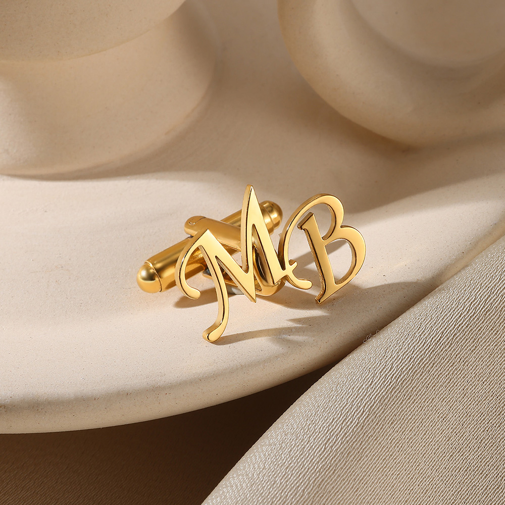 Men Grooming Usa - ที่กําหนดเองจดหมายเริ่มต้น Cufflinks สําหรับผู้ชายสีสแตนเลสสตีล Cufflinks เจ้าบ่าวเสื้อสวมใส่เครื่องประดับงานแต่งงานของขวัญ