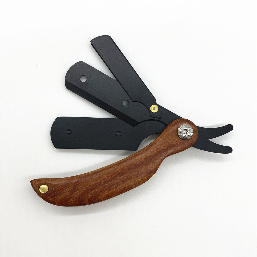 Straight Razor Safety - มีดโกนหนวดแบบพกพาสำหรับผู้ชาย ใบมีดตรง สแตนเลส แบบพับได้ พร้อมใบมีด สำหรับเดินทาง
