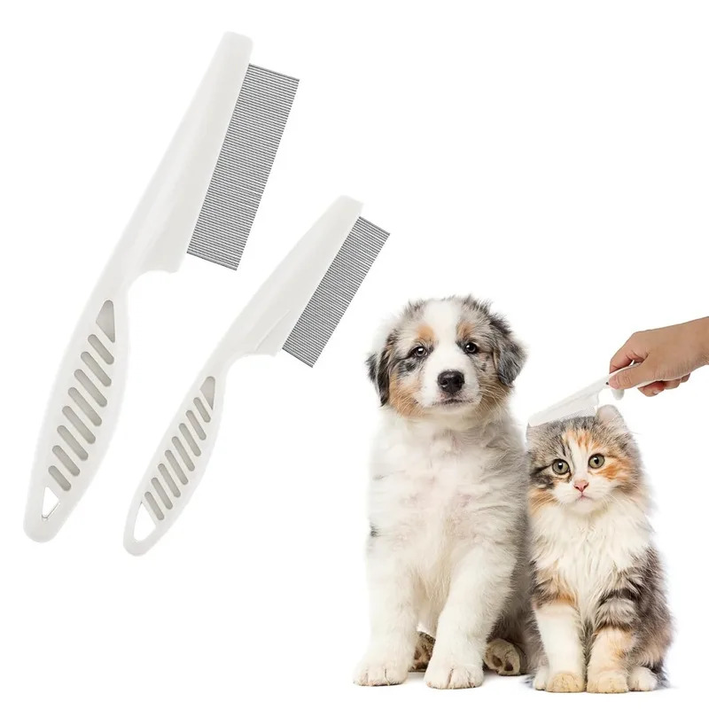 Comb Fine Tooth - สแตนเลสสตีลฟันหวี Puppy Cat Hair Grooming แปรงสุนัขหมัด