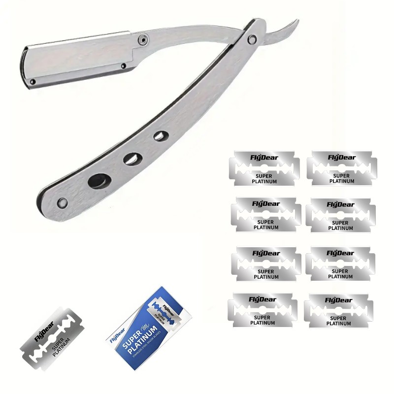 Straight Razor Safety - มีดโกนหนวดแบบพับได้ vvocci สำหรับผู้ชาย ใบมีดโกนแบบตรง ทำจากสแตนเลส ใช้โกนหนวด